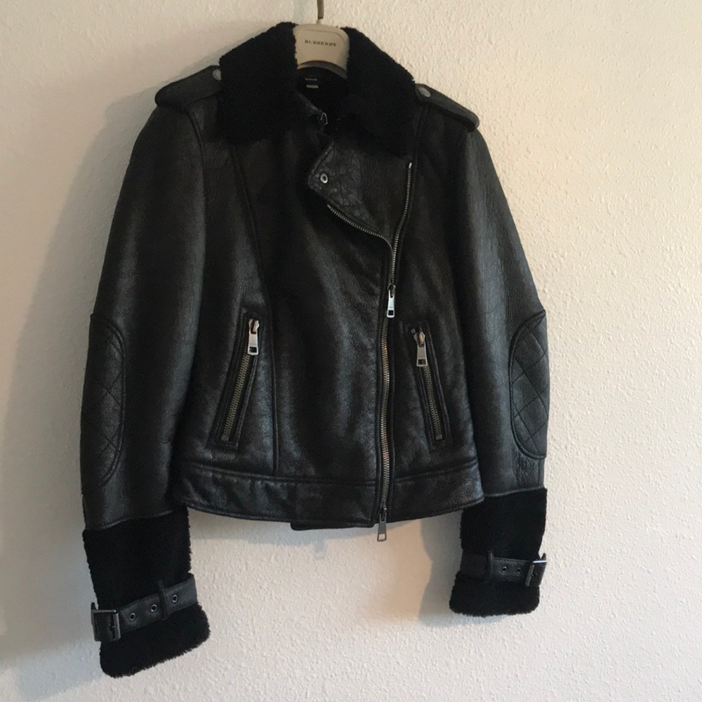 Burberry Shearling and Leather Moto Jacket - Sz 6